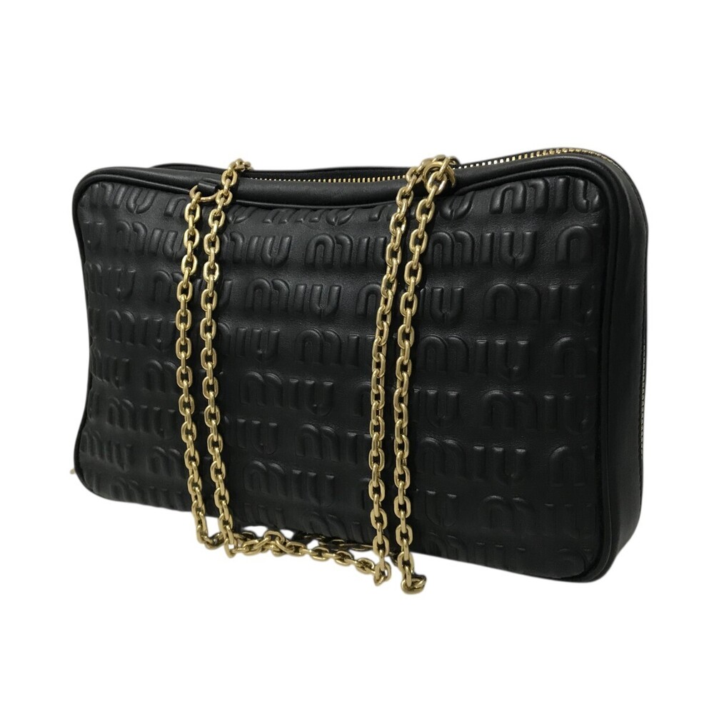 Miu MiuEmbossed Chain Shoulder Bag Black